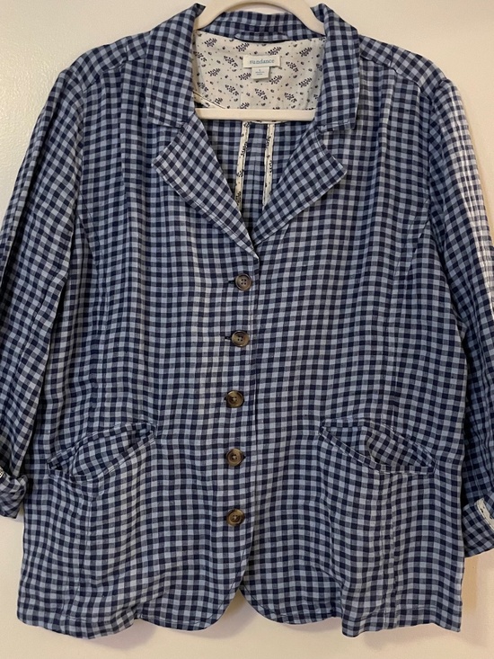 Sundance Jackets & Blazers - Sundance Ziri Linen Blue Gingham Check Button Front Blazer Jacket - L